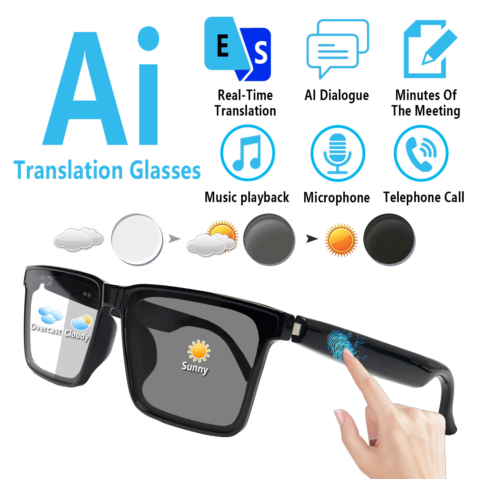 Audio Music Bluetooth - Occhiali Audio Intelligenti con Traduzione in